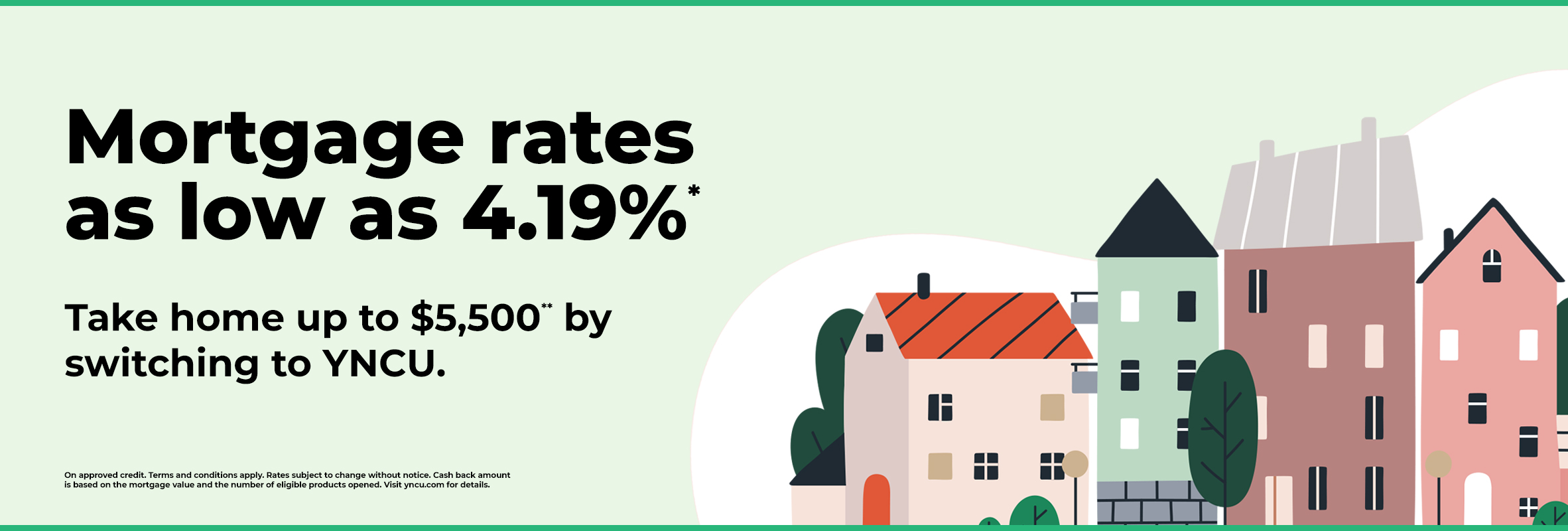 row of colourful houses on a green background